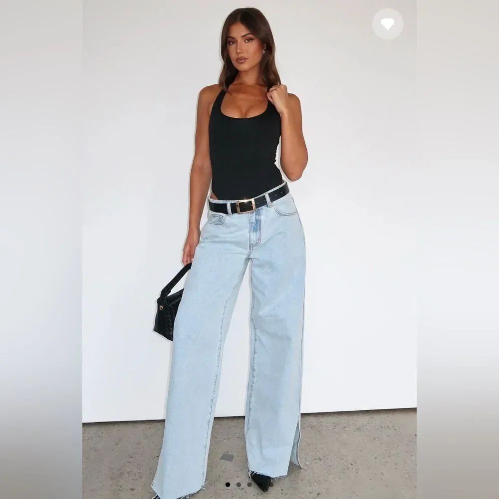 White Fox Summer Mid Rise Wide Leg Jeans in Glacier
